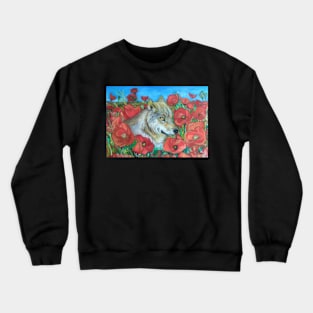 Wolf and Red Poppies Crewneck Sweatshirt